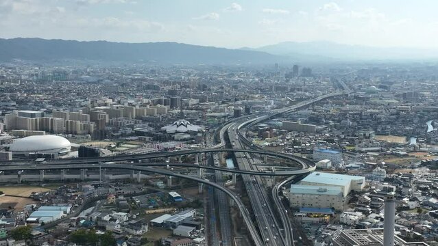 大阪府門真市上空の空撮写真　門真ジャンクション、ラクタブドーム等