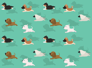 Dog Side Walking Bloodhound Akita Afghan Hound Pitbull Terrieer Cartoon Character Seamless Wallpaper Background - obrazy, fototapety, plakaty