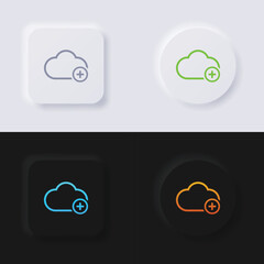 Cloud icon with plus symbol, Multicolor neumorphism button soft UI Design for Web design, Application UI and more, Icon set, Button, Vector.