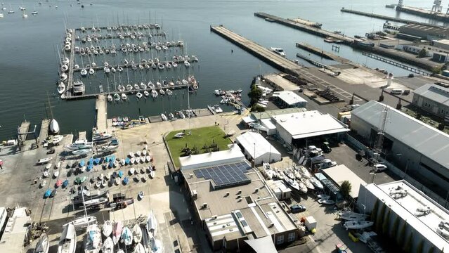 Aerial Drone view over Melbourne, Port Philip Bay, Williamstown, Victoria.