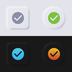 Check mark icon set, Multicolor neumorphism button soft UI Design for Web design, Application UI and more, Button, Vector.