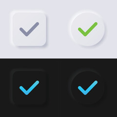 Check mark icon set, Multicolor neumorphism button soft UI Design for Web design, Application UI and more, Button, Vector.