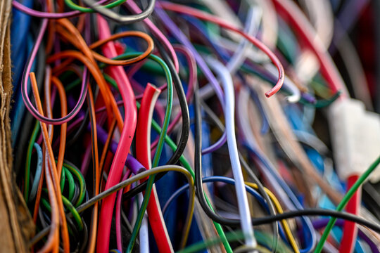 Colorful Copper Wires Intertwined At Scrapyard