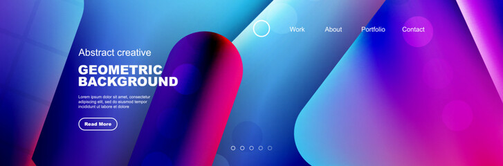 Geometric shapes composition geometric abstract background. 3D shadow effects and fluid gradients. Modern overlapping forms
