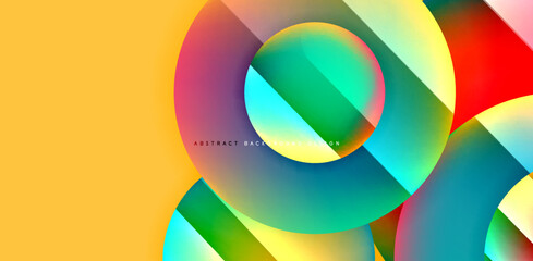 Obraz premium Colorful shiny and glossy circles abstract composition with light and shadow effects, geometric vector abstract background