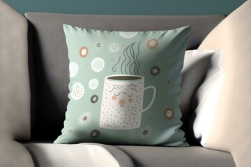 textured and patterned throw pillow on a couch or bed, evoking feelings of comfort and relaxation, DIGITAL DRAWING (AI Generated)