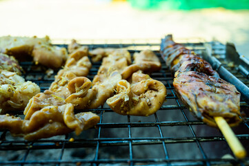 Thai style meat grilling in country