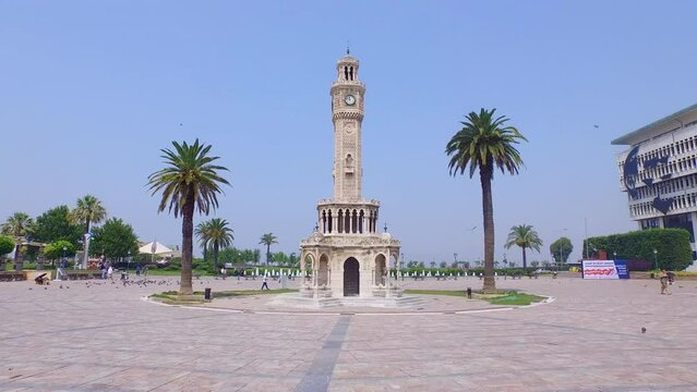 Izmir clock tower drone view