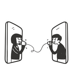 hand drawn doodle characters are having a video conference illustration