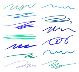 Hand drawn underlines on white. Multicolored backgrounds with array of lines. Stroke chaotic patterns. Colorful illustration. Elements for posters and flyers