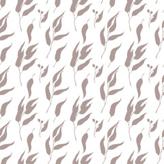 Eucalyptus grey leaves silhouette botanical seamless pattern.