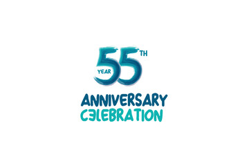 55th, 55 years, 55 year anniversary celebration fun style logotype. anniversary white logo with green blue color isolated on white background, vector design for celebrating event