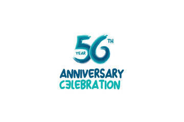 56th, 56 years, 56 year anniversary celebration fun style logotype. anniversary white logo with green blue color isolated on white background, vector design for celebrating event