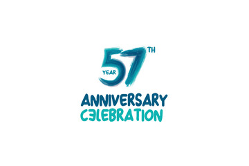 57th, 57 years, 57 year anniversary celebration fun style logotype. anniversary white logo with green blue color isolated on white background, vector design for celebrating event