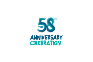 58th, 58 years, 58 year anniversary celebration fun style logotype. anniversary white logo with green blue color isolated on white background, vector design for celebrating event