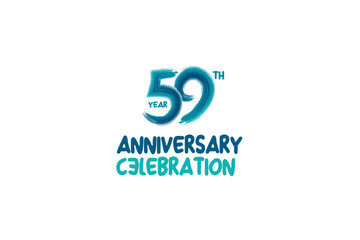59th, 59 years, 59 year anniversary celebration fun style logotype. anniversary white logo with green blue color isolated on white background, vector design for celebrating event