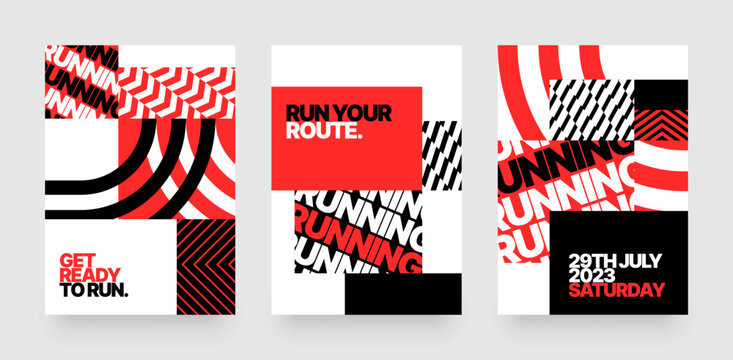 Vector layout template design for run, championship or sports event. Poster design with abstract running track on stadium with lane. Design for flyer, poster, cover, brochure, banner or any layout.