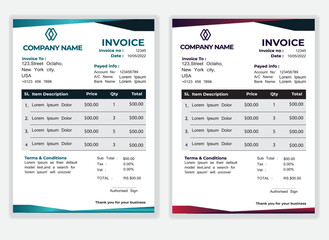 Business Minimal Corporate Invoice design template vector illustration bill form price . Creative template and stationery design payment agreement design template Cash Memo, Vector Quotation Design