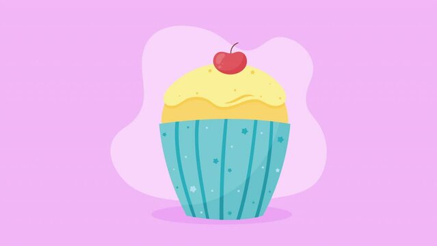 sweet cupcake with cherry animation