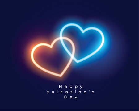 glowing neon couple hearts for valentines day card