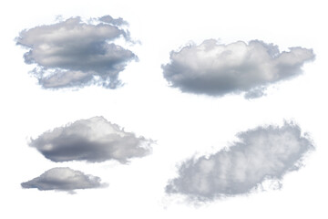 white fluffy clouds isolated on a black background, clipart