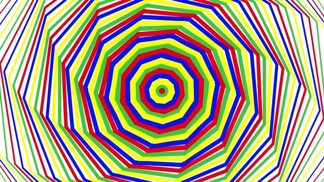 Color spin bold decagon simple flat geometric on white background loop. Colored spinning decagonal radio waves endless creative animation. 