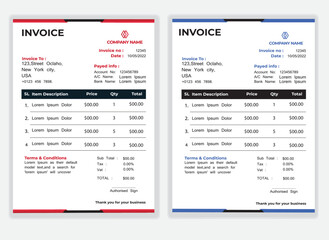 Business Minimal Corporate Invoice design template vector illustration bill form price . Creative template and stationery design payment agreement design template Cash Memo, Vector Quotation Design