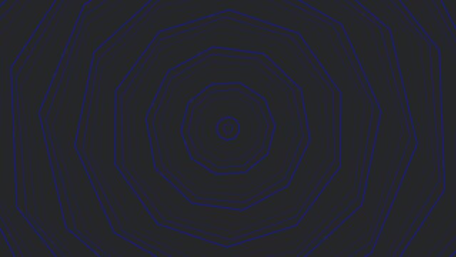 Blue slim spin decagon star simple flat geometric on dark grey black background loop. Starry spinning decagonal radio waves endless creative animation. 