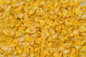 Corn-flakes background and texture, cornflake cereal box for morning breakfast.