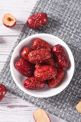 jujube,dried red dates on wooden table. 