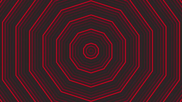 Red decagon star simple flat geometric on dark grey black background loop. Starry decagonal radio waves endless creative animation. 