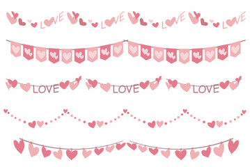 Set of Heart symbol decoration elements. Happy Valentine's day decorative garland collection. Heart symbol border elements for Valentine, Mother's day and Wedding. Vector illustration.