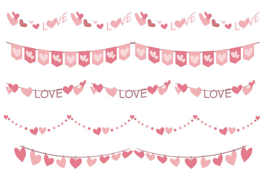 Set of Heart symbol decoration elements. Happy Valentine's day decorative garland collection. Heart symbol border elements for Valentine, Mother's day and Wedding. Vector illustration.
