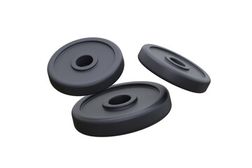 Equipment gym Plate black isoled white background. 3d rendering