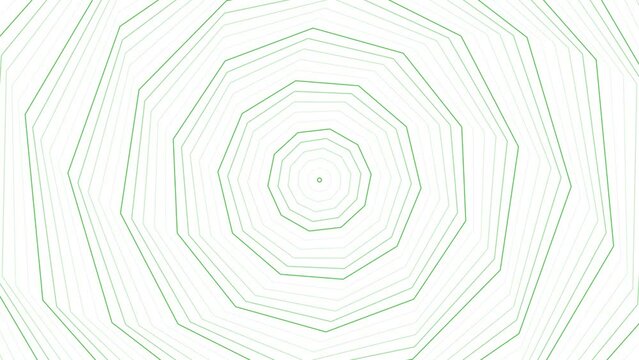 Green slim spin decagon star simple flat geometric on white background loop. Starry decagonal spinning radio waves endless creative animation. 