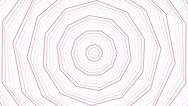Red slim spin decagon star simple flat geometric on white background loop. Starry decagonal spinning radio waves endless creative animation. 