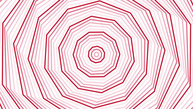 Red spin decagon star simple flat geometric on white background loop. Starry decagonal spinning radio waves endless creative animation. 
