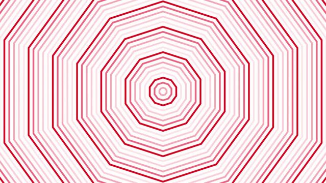 Red decagon star simple flat geometric on white background loop. Starry decagonal radio waves endless creative animation. Stars seamless motion graphic backdrop. Astra radar sonar rings design.