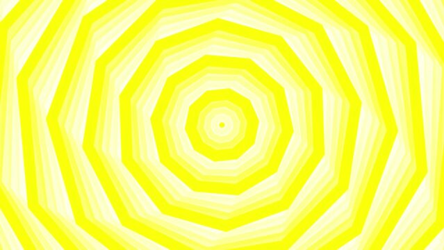 Yellow bold spin decagon star simple flat geometric on white background loop. Starry decagonal spinning radio waves endless creative animation. 