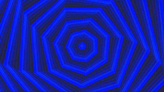 Blue bold spin decagon star simple flat geometric on dark grey black background loop. Starry decagonal spinning radio waves endless creative animation. 