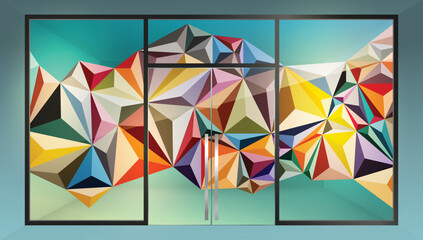 Colorful polygonal abstract design for glass partition graphic. Glass graphic design for your residential and commercial space. © Darvik Design