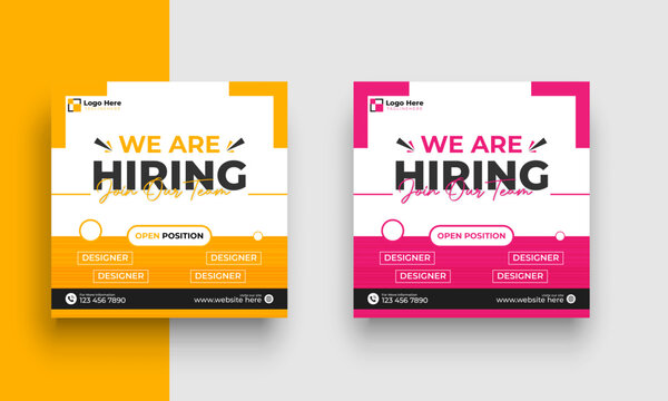 We Are Hiring Job Vacancy Social Media Post Or Square Web Banner Template Design