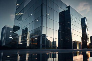 Naklejka na ściany i meble Corporate office glass buildings, Generative AI