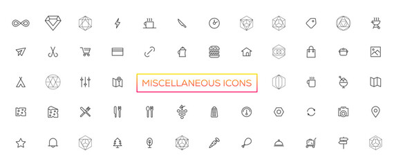 Miscellaneous icons- thin line web icon set. Outline icons collection. Simple vector illustration