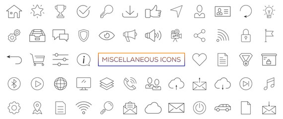 Miscellaneous icons- thin line web icon set. Outline icons collection. Simple vector illustration
