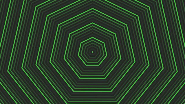 Green decagon star simple flat geometric on dark grey black background loop. Starry decagonal radio waves endless creative animation. 