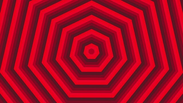 Red bold circles simple flat geometric on dark grey black background loop. Rounds decagonal radio waves endless creative animation. Rings seamless motion graphic backdrop. Sphere radar sonar design.