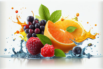 Assorted fruits on white background