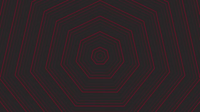 Red slim circles simple flat geometric on dark grey black background loop. Rounds decagonal radio waves endless creative animation. Rings seamless motion graphic backdrop. Sphere radar sonar design.