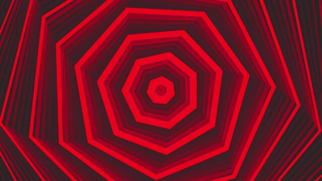 Red bold spin decagon star simple flat geometric on dark grey black background loop. Starry decagonal spinning radio waves endless creative animation. 